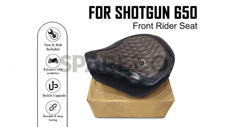 For Royal Enfield Shotgun 650 Genuine Leather Front Rider Seat Black and Brown - SPAREZO